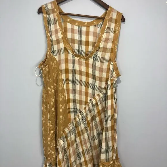 Free People No Stress Midi Dress Plaid Mixed Print in Autumn Size M
