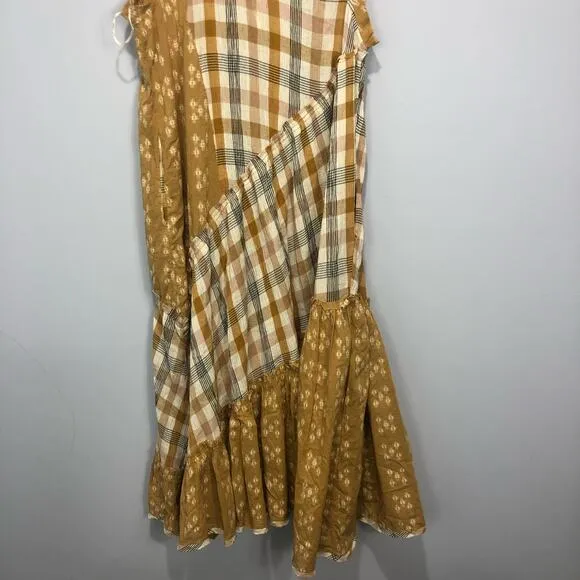 Free People No Stress Midi Dress Plaid Mixed Print in Autumn Size M