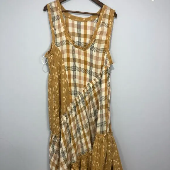 Free People No Stress Midi Dress Plaid Mixed Print in Autumn Size M