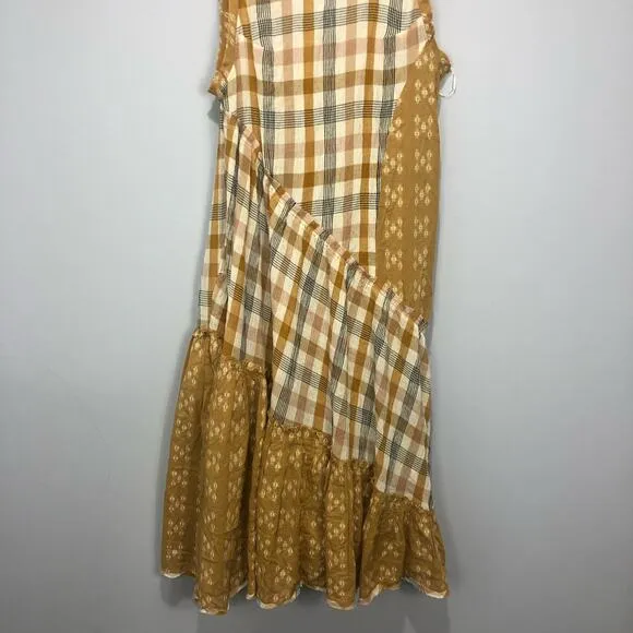 Free People No Stress Midi Dress Plaid Mixed Print in Autumn Size M