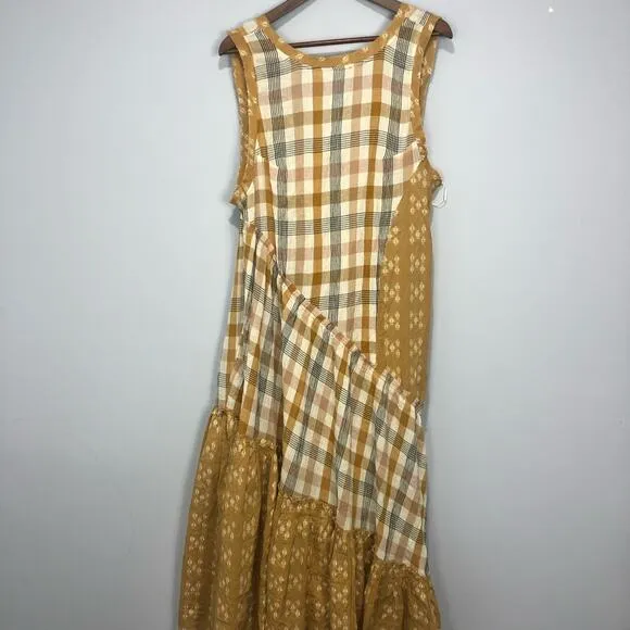 Free People No Stress Midi Dress Plaid Mixed Print in Autumn Size M