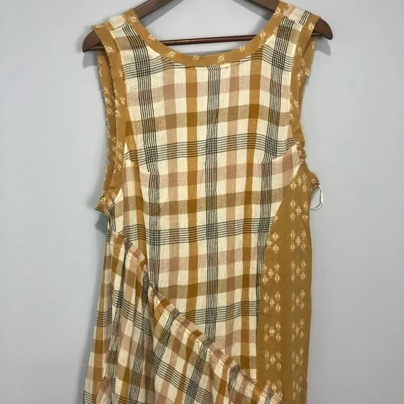 Free People No Stress Midi Dress Plaid Mixed Print in Autumn Size M