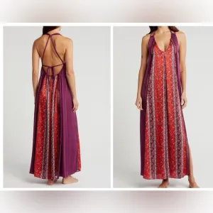 Free People NWT Bohemian Nights Vneck Adjustable Tie close Maxi Nightgown XS