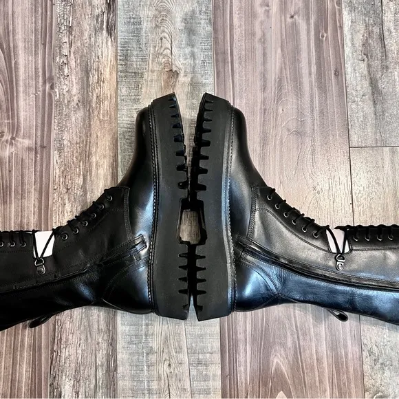 Free People NWT Miller Cut Out Lace Up Combat Boot Sz 8 Black Knee High Lug Sole