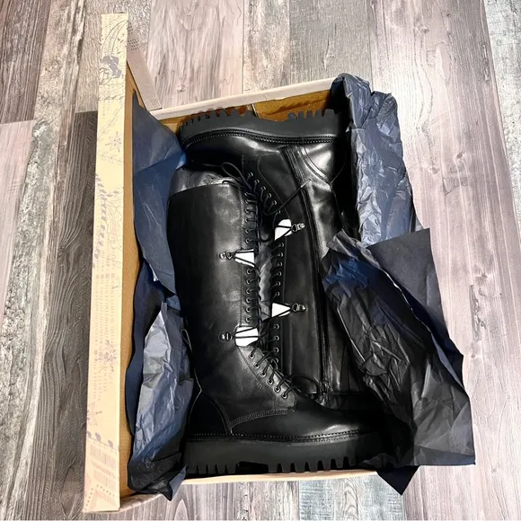 Free People NWT Miller Cut Out Lace Up Combat Boot Sz 8 Black Knee High Lug Sole