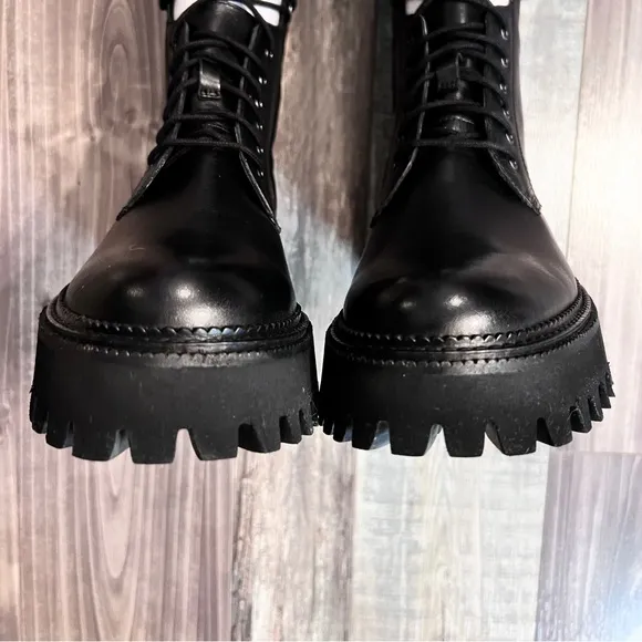 Free People NWT Miller Cut Out Lace Up Combat Boot Sz 8 Black Knee High Lug Sole