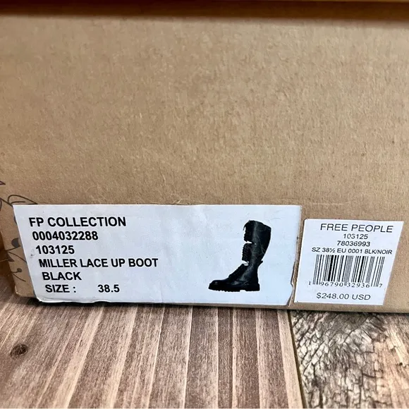 Free People NWT Miller Cut Out Lace Up Combat Boot Sz 8 Black Knee High Lug Sole
