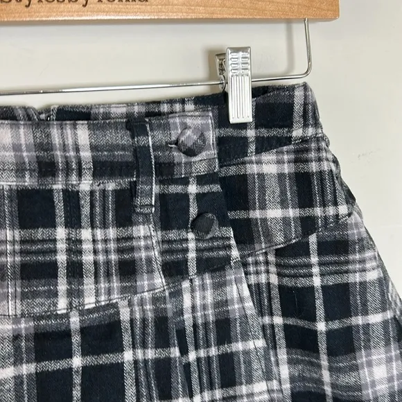 Free People Serena Micro Skort Plaid High Rise Relaxed A Line Black Sz 4 NEW