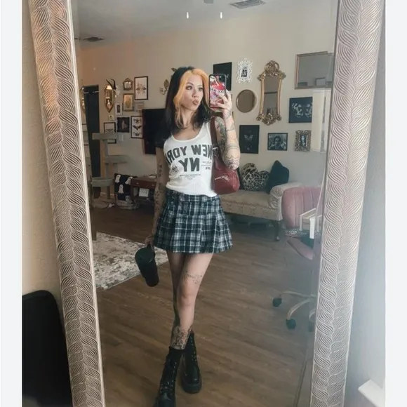 Free People Serena Micro Skort Plaid High Rise Relaxed A Line Black Sz 4 NEW