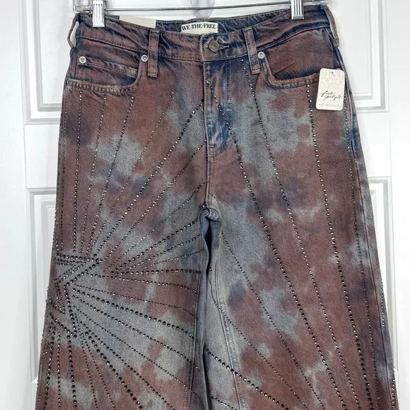 FREE PEOPLE We The Free NEW Aurora Mid Rise Jeans Crystal Embellished Sz 24 RARE