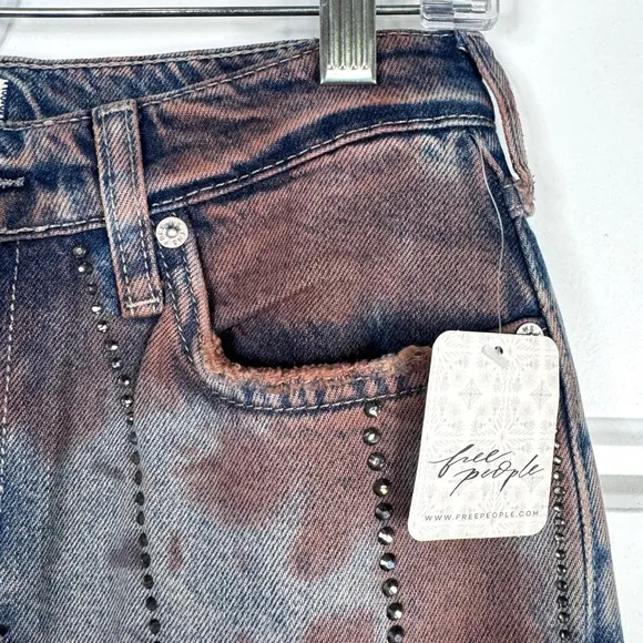 FREE PEOPLE We The Free NEW Aurora Mid Rise Jeans Crystal Embellished Sz 24 RARE