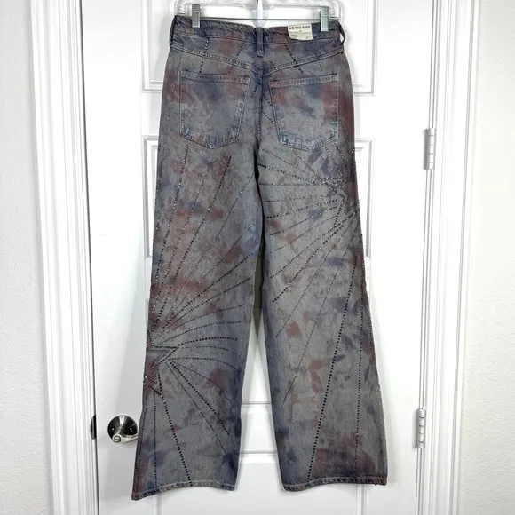 FREE PEOPLE We The Free NEW Aurora Mid Rise Jeans Crystal Embellished Sz 24 RARE