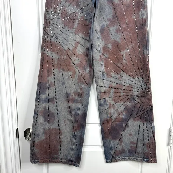 FREE PEOPLE We The Free NEW Aurora Mid Rise Jeans Crystal Embellished Sz 24 RARE