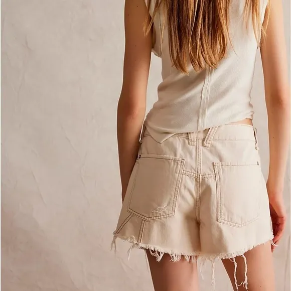 FREE PEOPLE We The Free Now Or Never Denim Shorts Ecru