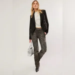Free People We The Free Vector Moto Mid Rise Flare Jeans NWOT Black