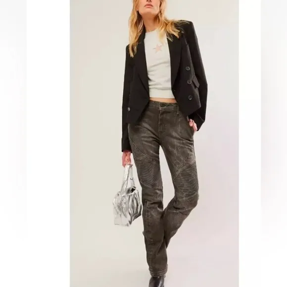 Free People We The Free Vector Moto Mid Rise Flare Jeans Size 25
