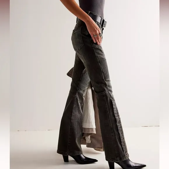 Free People We The Free Vector Moto Mid Rise Flare Jeans Size 25