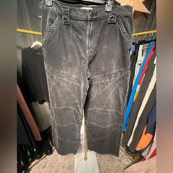 Free People We the Free Unknown Reasons Mid Rise Moto Straight Jeans Nightfall