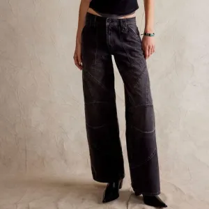 Free People We the Free Unknown Reasons Mid Rise Moto Straight Jeans Nightfall