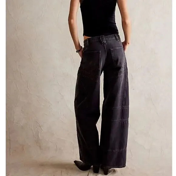 Free People We the Free Unknown Reasons Mid Rise Moto Straight Jeans Nightfall