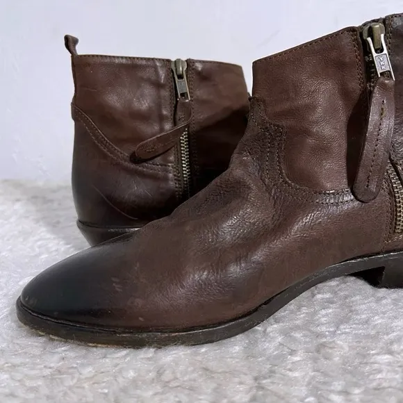 Freebird Distressed Booties Brown Leather Short Ankle Double Zip Boots 40 US 9