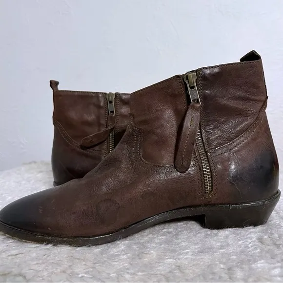 Freebird Distressed Booties Brown Leather Short Ankle Double Zip Boots 40 US 9