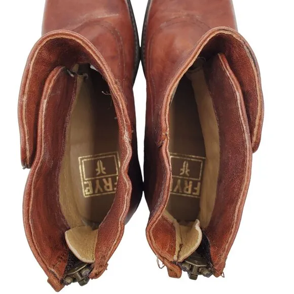 Frye &quot;Phillip&quot; Boot Womens size 5.5 Brown Leather Military Style Zip Ankle Boots