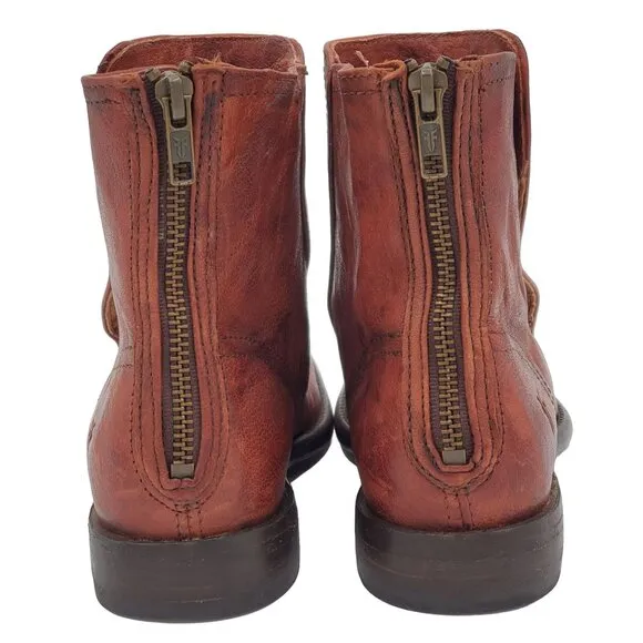 Frye &quot;Phillip&quot; Boot Womens size 5.5 Brown Leather Military Style Zip Ankle Boots