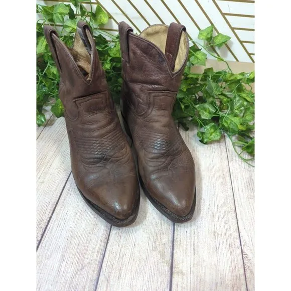 FRYE Billy Short Country Western Cowboy Boots Dark Brown Washed Antique 8.5B