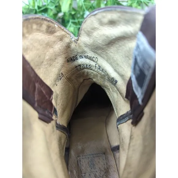 FRYE Billy Short Country Western Cowboy Boots Dark Brown Washed Antique 8.5B