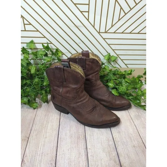 FRYE Billy Short Country Western Cowboy Boots Dark Brown Washed Antique 8.5B