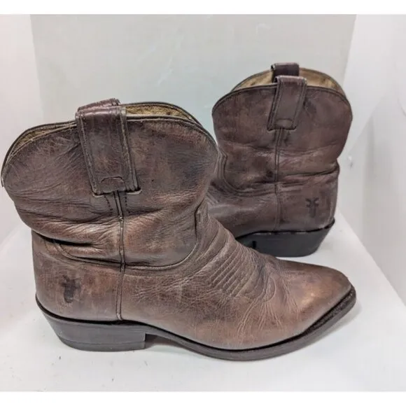FRYE Billy Short Country Western Cowboy Boots Dark Brown Washed Antique 8.5B