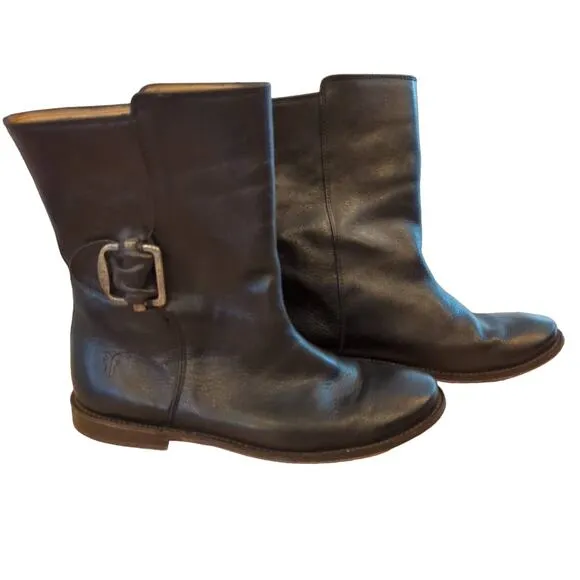 Frye Black Leather Paige Short Riding Moto Boots Size 6.5