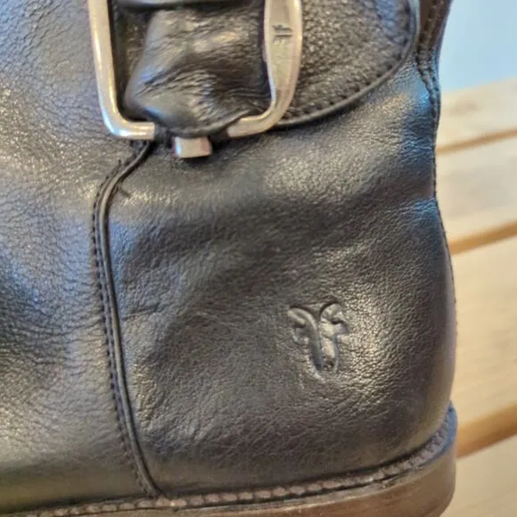 Frye Black Leather Paige Short Riding Moto Boots Size 6.5
