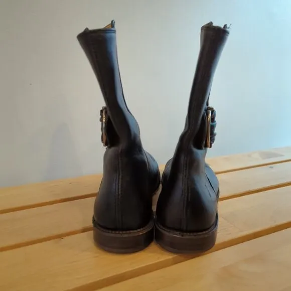 Frye Black Leather Paige Short Riding Moto Boots Size 6.5