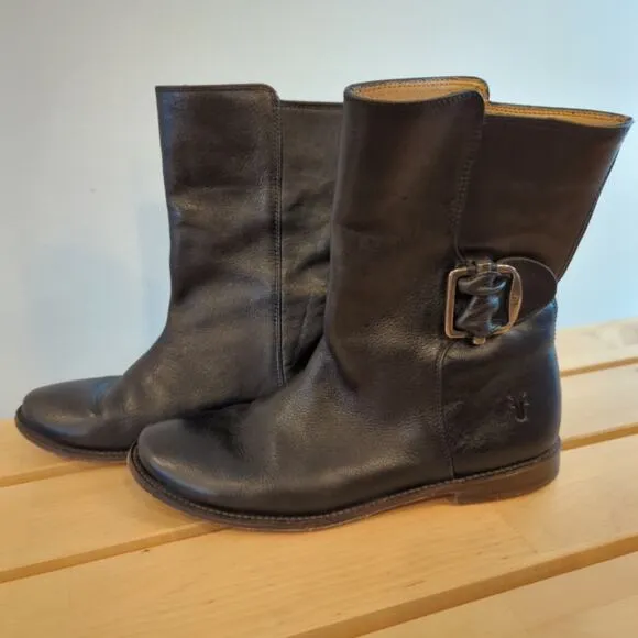 Frye Black Leather Paige Short Riding Moto Boots Size 6.5