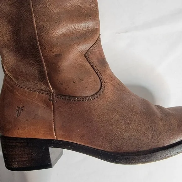 Frye Boots 6.5 Ray Seam Pull On Tall Leather Ridding Western Tan Brown