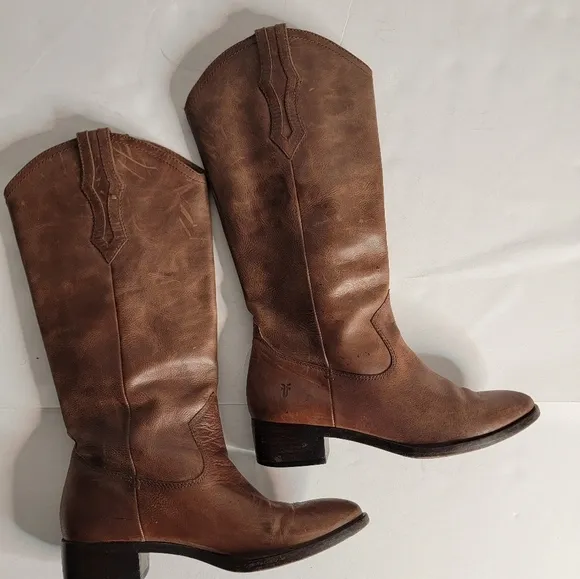 Frye Boots 6.5 Ray Seam Pull On Tall Leather Ridding Western Tan Brown