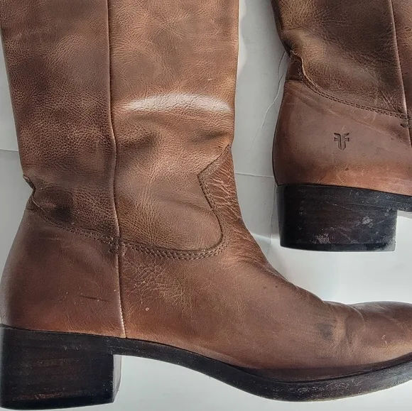 Frye Boots 6.5 Ray Seam Pull On Tall Leather Ridding Western Tan Brown