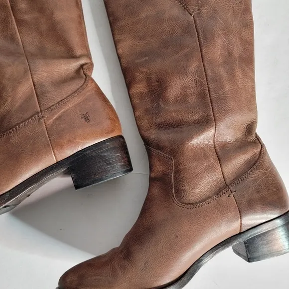 Frye Boots 6.5 Ray Seam Pull On Tall Leather Ridding Western Tan Brown