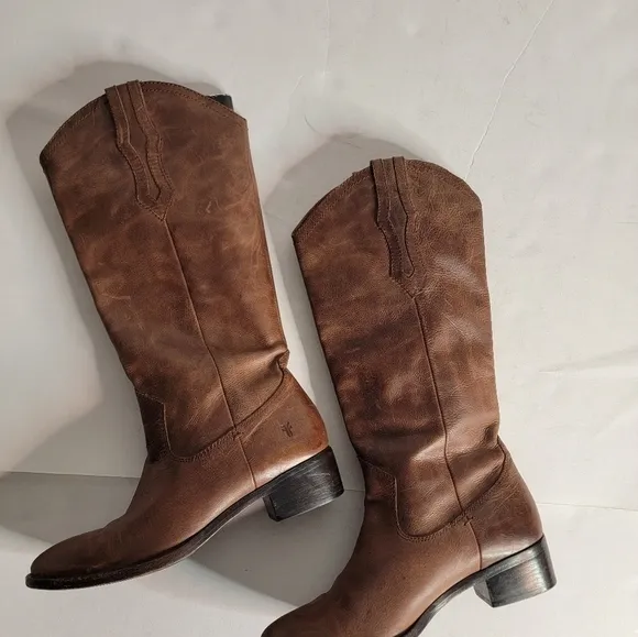 Frye Boots 6.5 Ray Seam Pull On Tall Leather Ridding Western Tan Brown