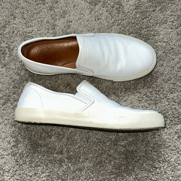 Frye Brett Mens Size 9.5 Slip On Sneakers Shoes White Leather Comfort
