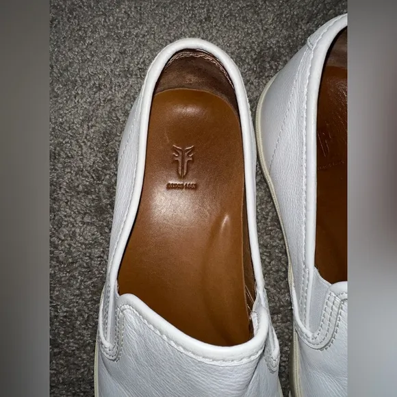 Frye Brett Mens Size 9.5 Slip On Sneakers Shoes White Leather Comfort