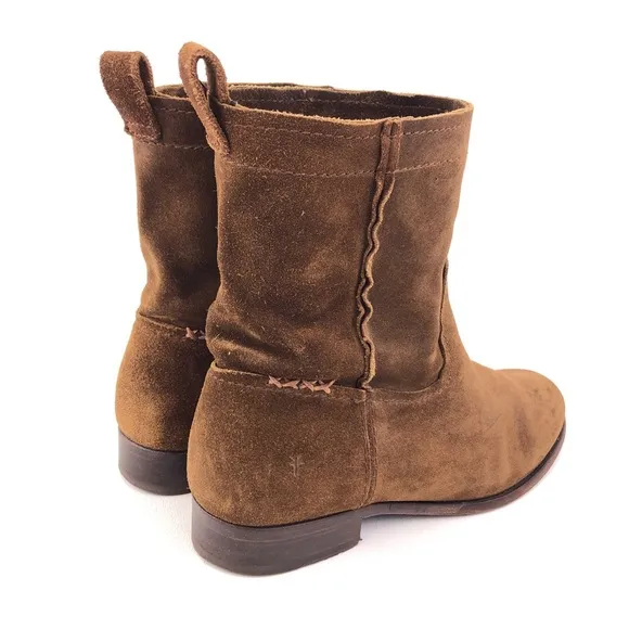 Frye Cara Short Brown Suede Leather Ankle Boots 8 B