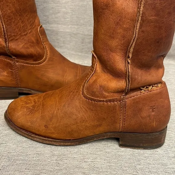 Frye Cara Tall Leather Riding Boots Cognac Size 6B