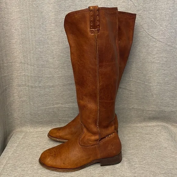 Frye Cara Tall Leather Riding Boots Cognac Size 6B