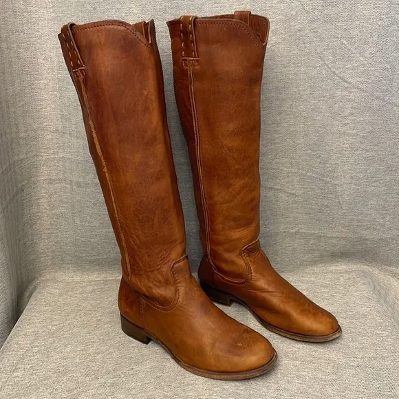 Frye Cara Tall Leather Riding Boots Cognac Size 6B
