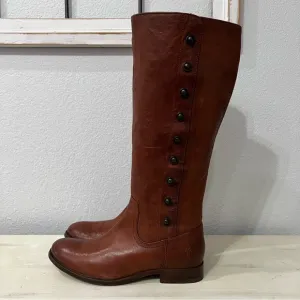 Frye Cognac Leather Military Tall Boots Size 7.5