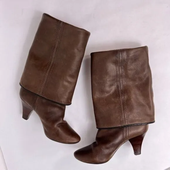 Frye Dannika Piping Zip Brown Leather Almond Toe Tall Convertible Boots Size 6 M
