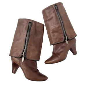 Frye Dannika Piping Zip Brown Leather Almond Toe Tall Convertible Boots Size 6 M